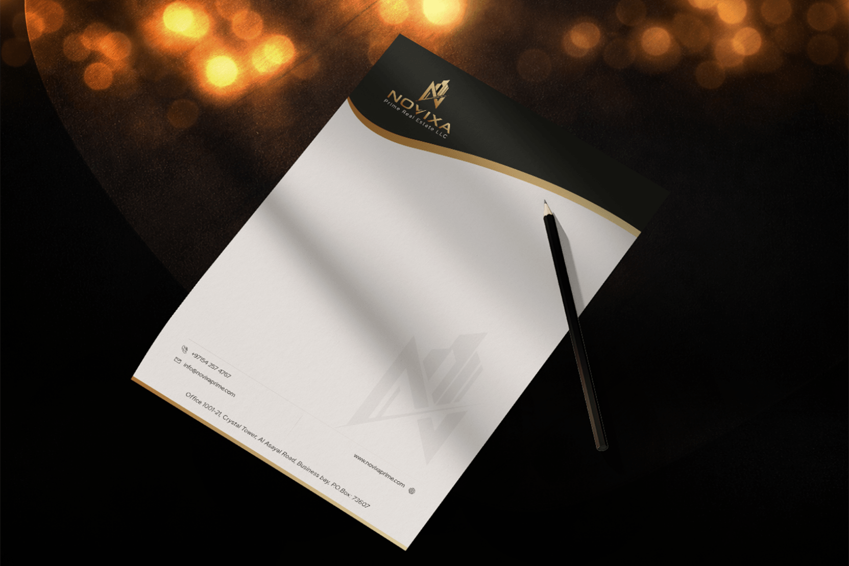 Letterhead design for Novixa Prime Real Estate LLC branding by entasiz