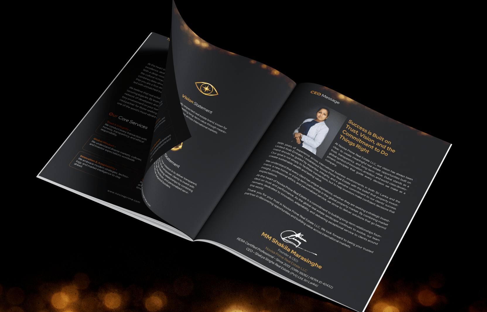 Company profile layout pages designed for Novixa Prime Real Estate LLC by entasiz