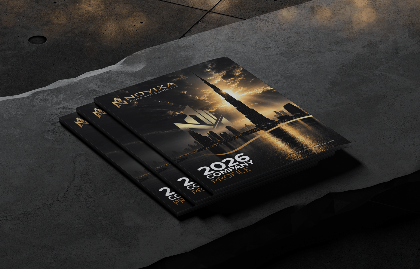 Company profile design page for Novixa Prime Real Estate LLC created by entasiz