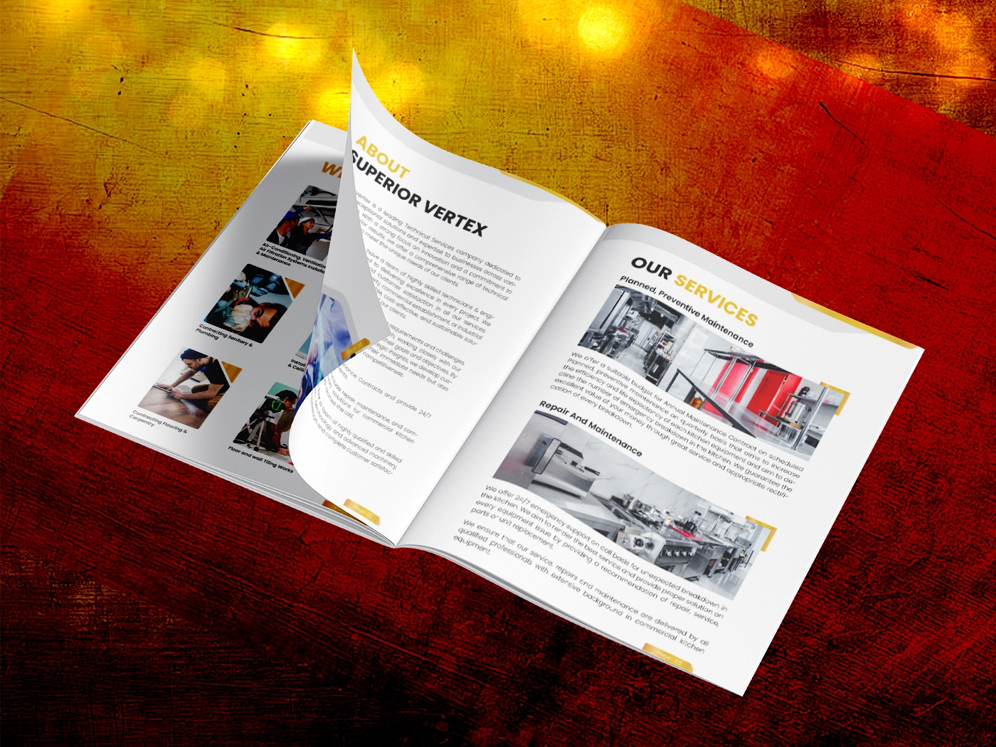 Company profile design page for Superior Vertex Technical Services created by entasiz